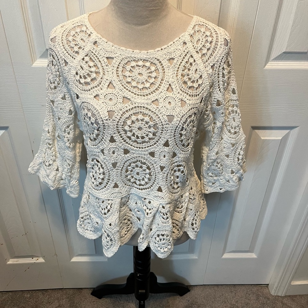 Solitaire Cream Crochet Peplum Blouse
